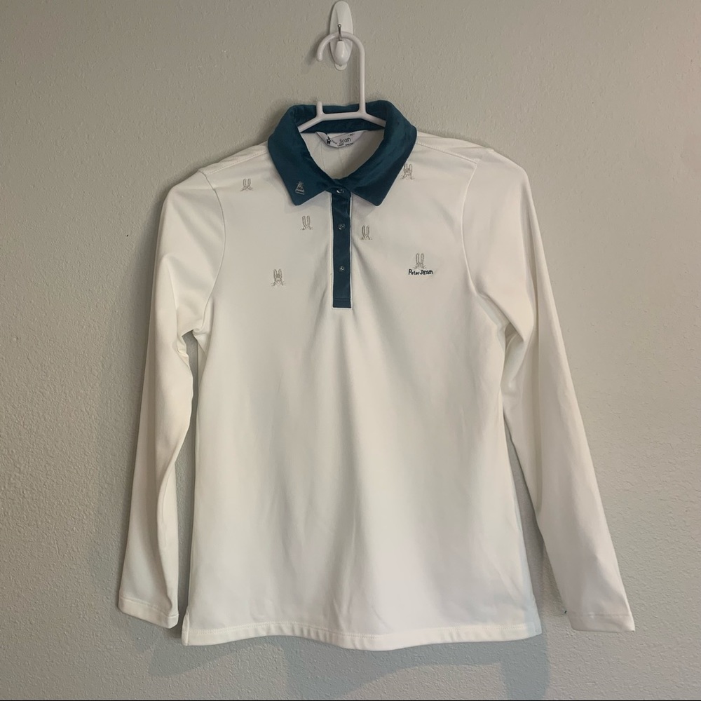 Peter Jensen London frecozy velvet Collar long sleve polo top size small